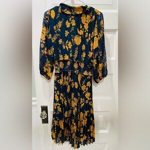 Nanette Lepore Floral Navy and Yellow Midi Dress, Size 10
